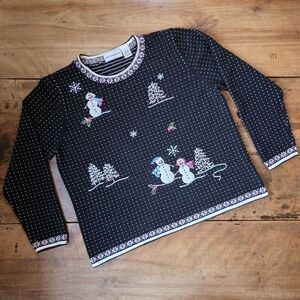 Alfred Dunner Snowman Christmas Sweater – Size L – Black